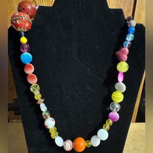 Chunky Mixed Media Statement Beaded Glass Ceramic Mop Necklace